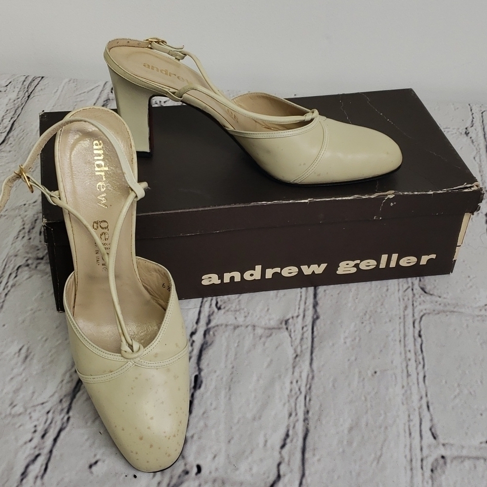 Vintage Andrew Gellar Kirkland Strappy Heel 6.5 Bone In Box As Is